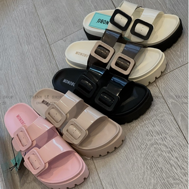 Dép Thái Lan Nữ Hai Quai Ngang Khóa Vuông Mũi Tròn MONOBO Jello 2 Đế Răng Cưa Cao 5 Phân