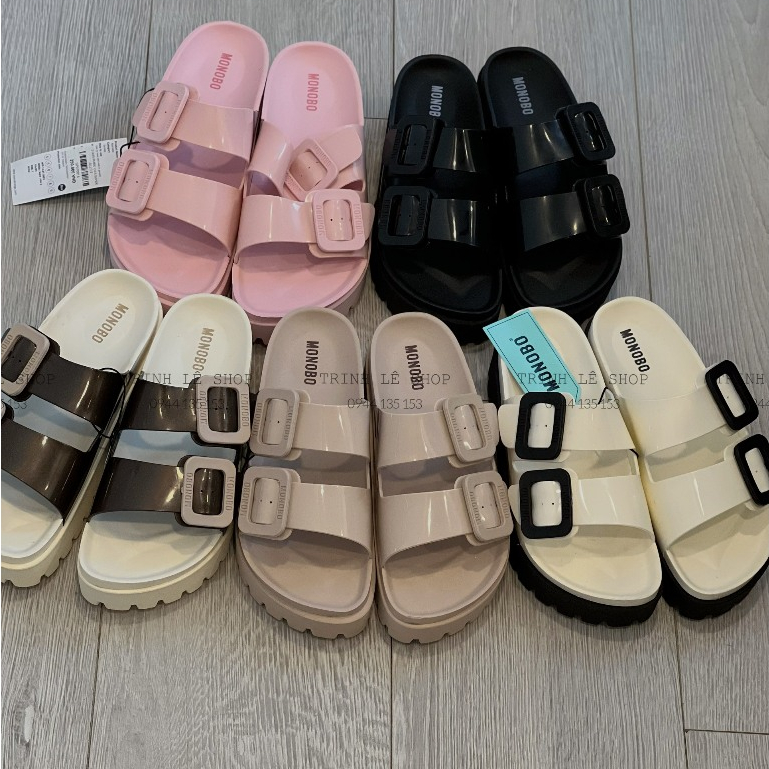 Dép Thái Lan Nữ Hai Quai Ngang Khóa Vuông Mũi Tròn MONOBO Jello 2 Đế Răng Cưa Cao 5 Phân
