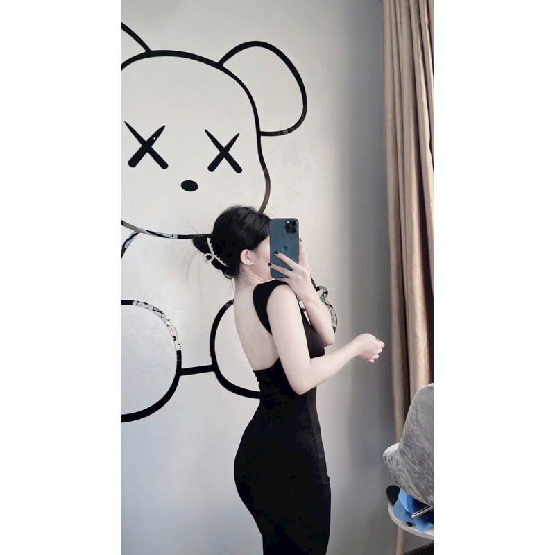 Đầm Maxxi Tay Ngắn Hở Nguyên Lưng Cúp Mút Ngực Body Tăm Bo Xẻ Tà