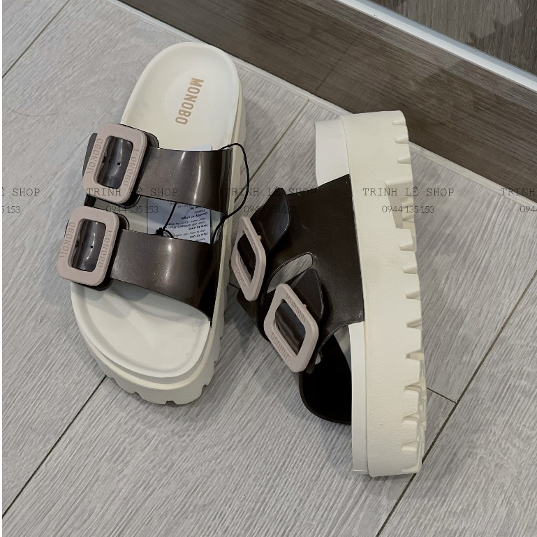 Dép Thái Lan Nữ Hai Quai Ngang Khóa Vuông Mũi Tròn MONOBO Jello 2 Đế Răng Cưa Cao 5 Phân
