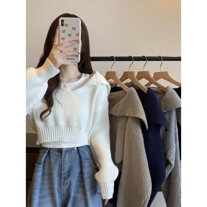 Set áo len croptop chất dày dặn hàng QC