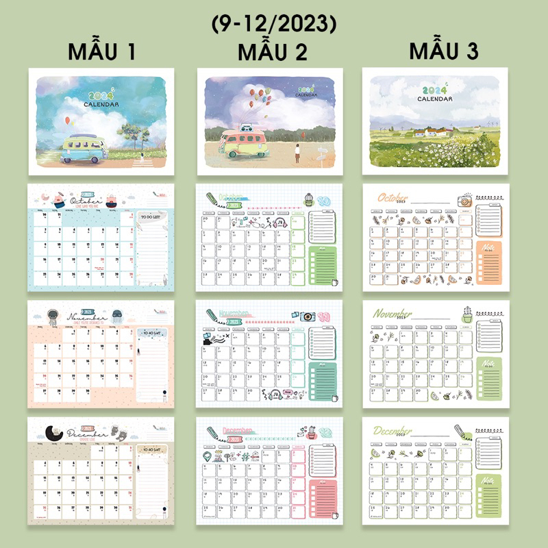 Lịch để bàn ÂM DƯƠNG 2024, ghi chú ngày lễ Việt Nam, lịch bàn 2024,tone màu pastel dễ thương