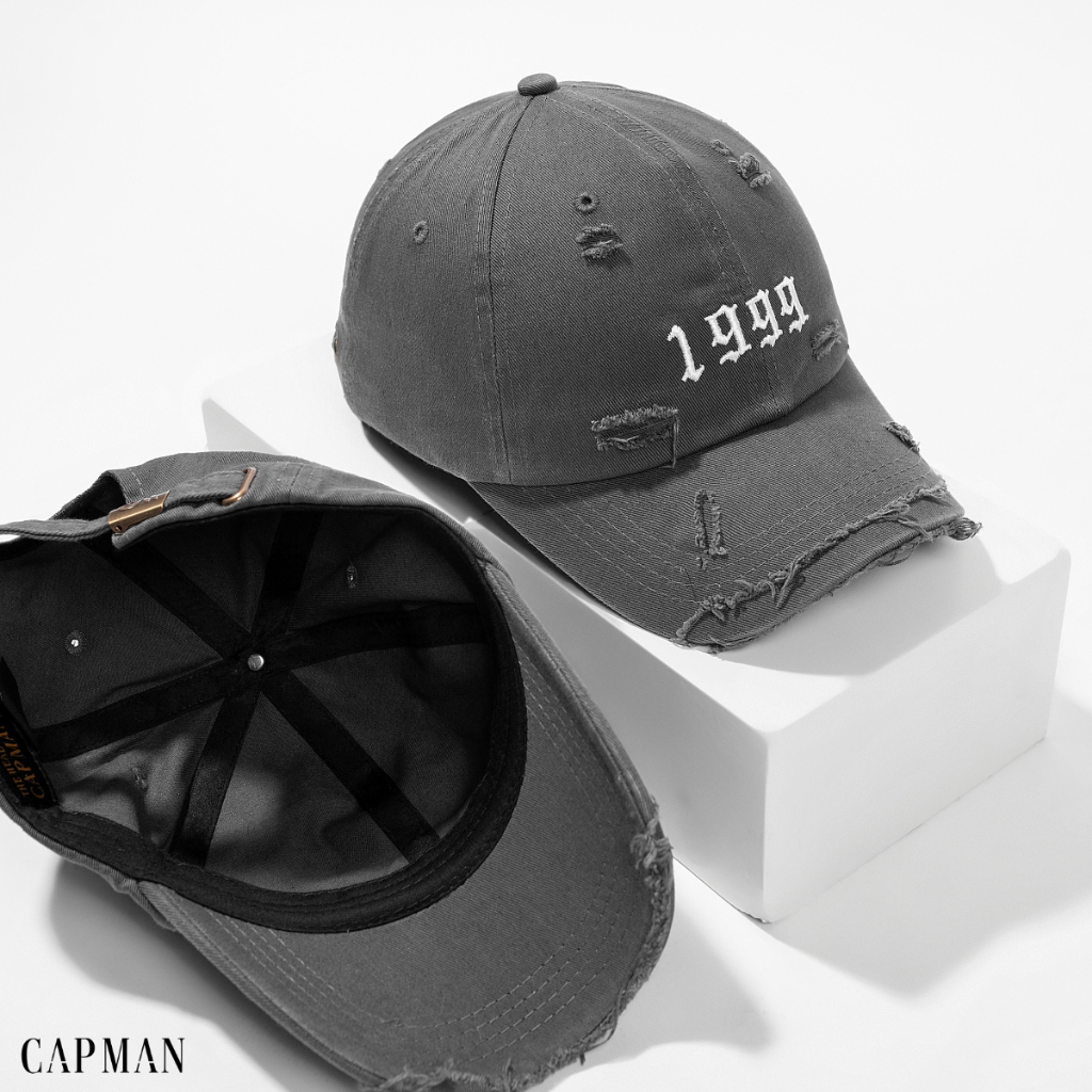 Mũ lưỡi trai jean rách 1999 CAPMAN màu xám CM23