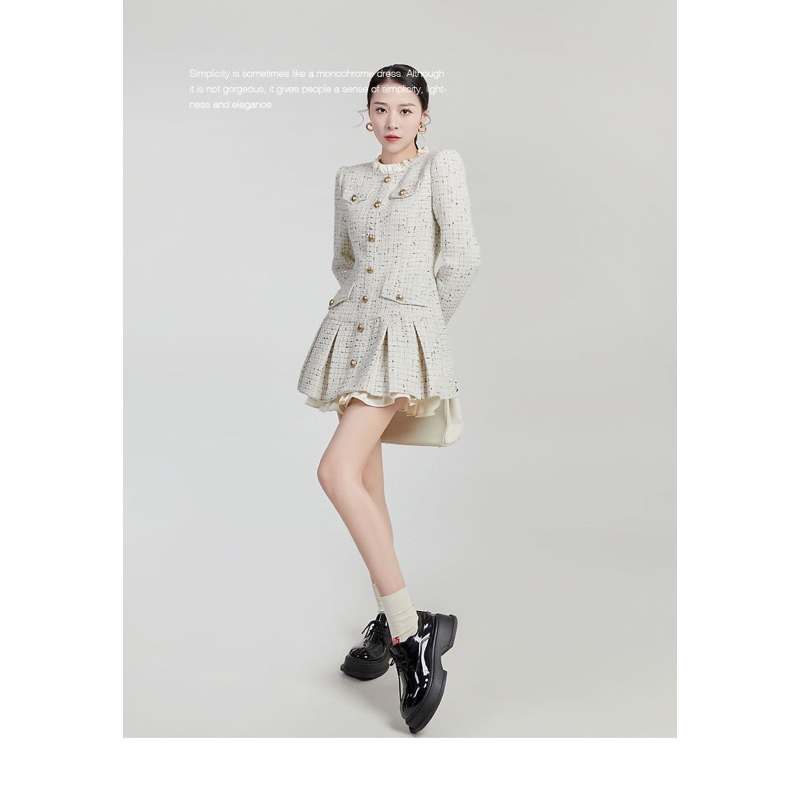 🌷 Váy vest dạ tweed Váy dạ tweed kiểu Pháp cúc đồng dài tay thu đông