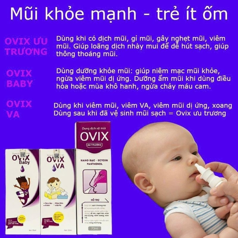 Ovix ưu trương 70 ml giúp loãng dịch, giảm nghẹt tắc mũi cho trẻ từ 3 tháng tuổi