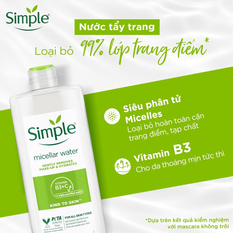 Nước tẩy trang Simple 200ml mẫu mới làm sạch da sau trang điểm phù hợp cho da nhạy cảm và mọi loại da