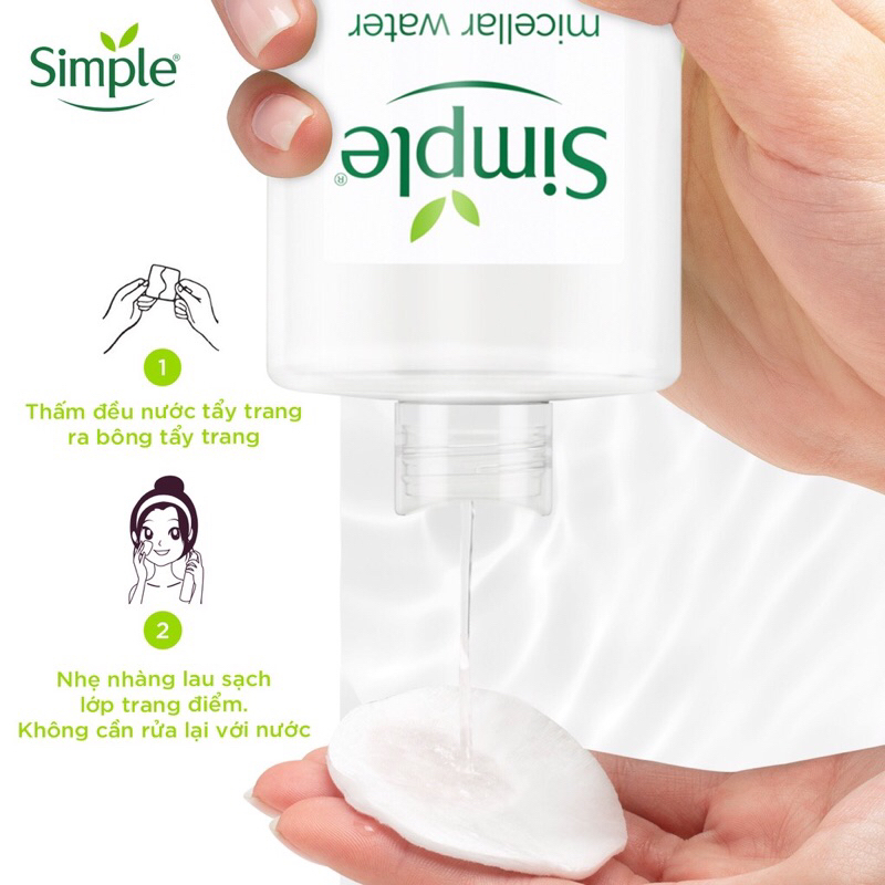 Nước tẩy trang Simple 200ml mẫu mới làm sạch da sau trang điểm phù hợp cho da nhạy cảm và mọi loại da