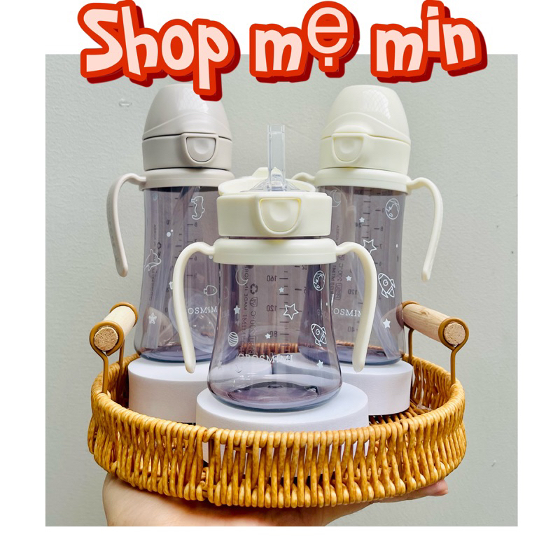 Bình tập hút GROSMIMI / uống nước cho bé từ 6M+ PPSU GROSMIMI (lắp được núm ti) hoạ tiết đại dương 200ml/300ml