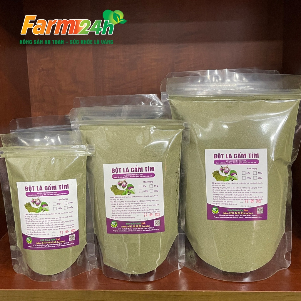 Bột lá cẩm tím 100% nguyên chất, tạo màu tím và mùi vị tự nhiên, nấu xôi, bánh, thạch, mứt, chè, rau câu, hàng công ty