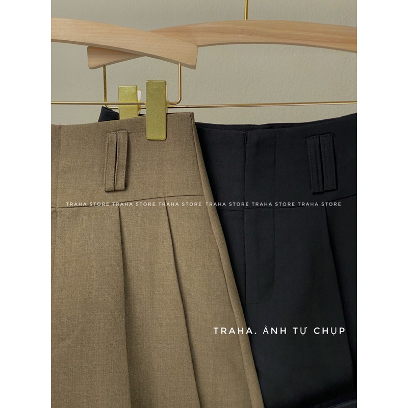Chân váy ngắn xếp ly lưng cao vintage thu đông 2023