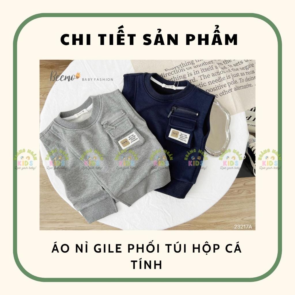 Áo gile nỉ da cá phối hộp cá tính, áo gi lê cá tính cho bé trai hàng đẹp Beemo