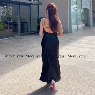 Đầm lụa 2 dây cổ tim hở lưng (Có mút) Mevauyen