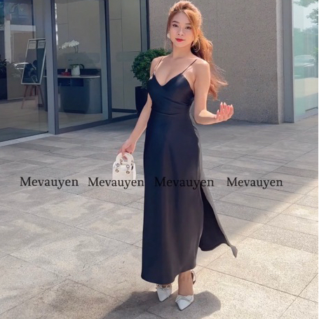 Đầm lụa 2 dây cổ tim hở lưng (Có mút) Mevauyen