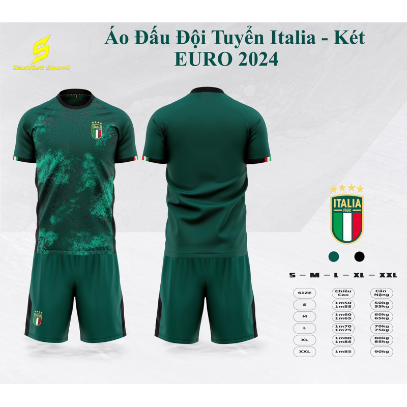 Bộ quần áo đá bóng đội tuyển Ý két Euro 2024 chất vải thun lạnh mềm mịn mặc mát