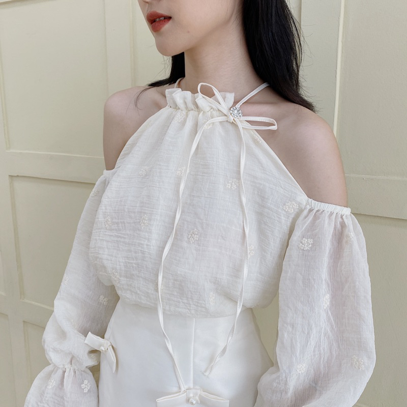 Set áo yếm tơ chân váy tafta be 261