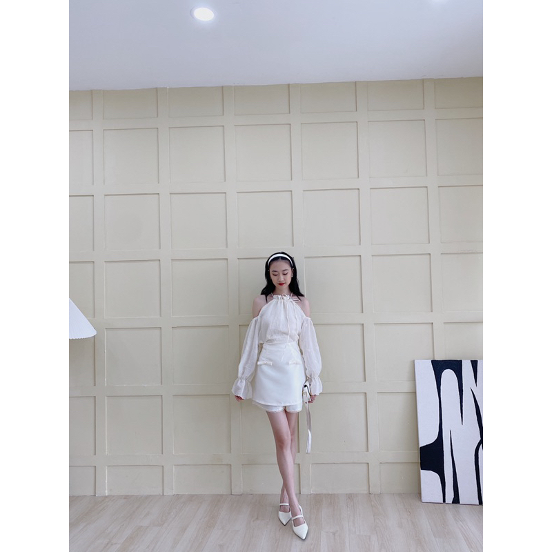 Set áo yếm tơ chân váy tafta be 261