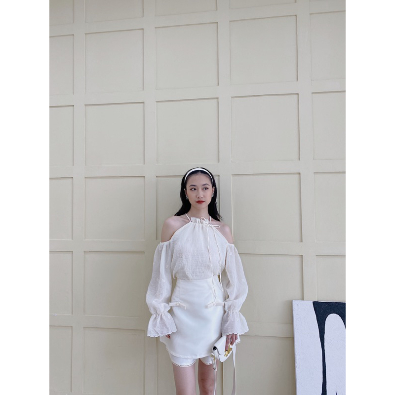 Set áo yếm tơ chân váy tafta be 261