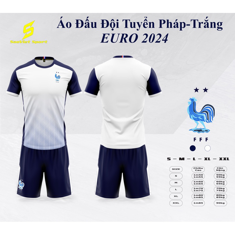 Áo đá bóng đội tuyển pháp trắng Euro 2024 chất thun lạnh mát mịn