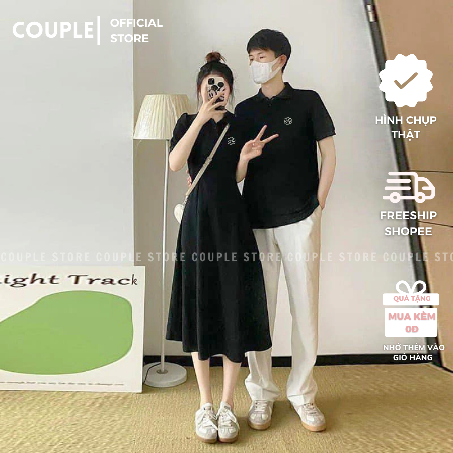 Đồ đôi nam nữ couple đáng yêu dễ thương - Set đồ thun cặp polo đi dạo phố đen phối trắng - Đồ đôi nam nữ BIG SIZE msp001