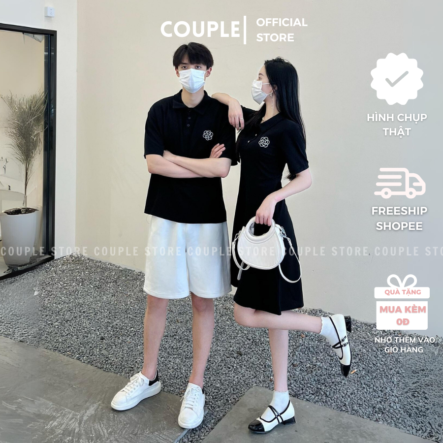 Đồ đôi nam nữ couple đáng yêu dễ thương - Set đồ thun cặp polo đi dạo phố đen phối trắng - Đồ đôi nam nữ BIG SIZE msp001