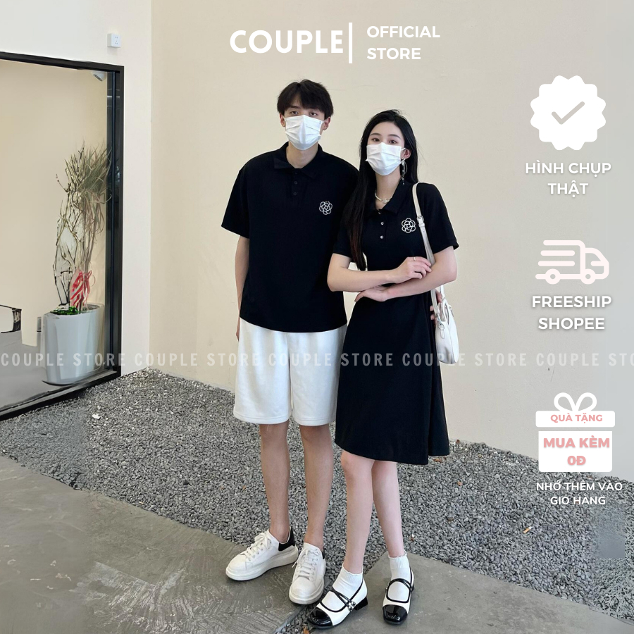 Đồ đôi nam nữ couple đáng yêu dễ thương - Set đồ thun cặp polo đi dạo phố đen phối trắng - Đồ đôi nam nữ BIG SIZE msp001