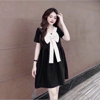 Váy bầu xinh ❤FREESHIP❤ Váy bầu mùa hè cộc tay thiết kế cổ nơ M24