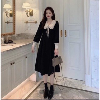 Váy bầu thu đông cổ bèo tiểu thư chất liệu umi