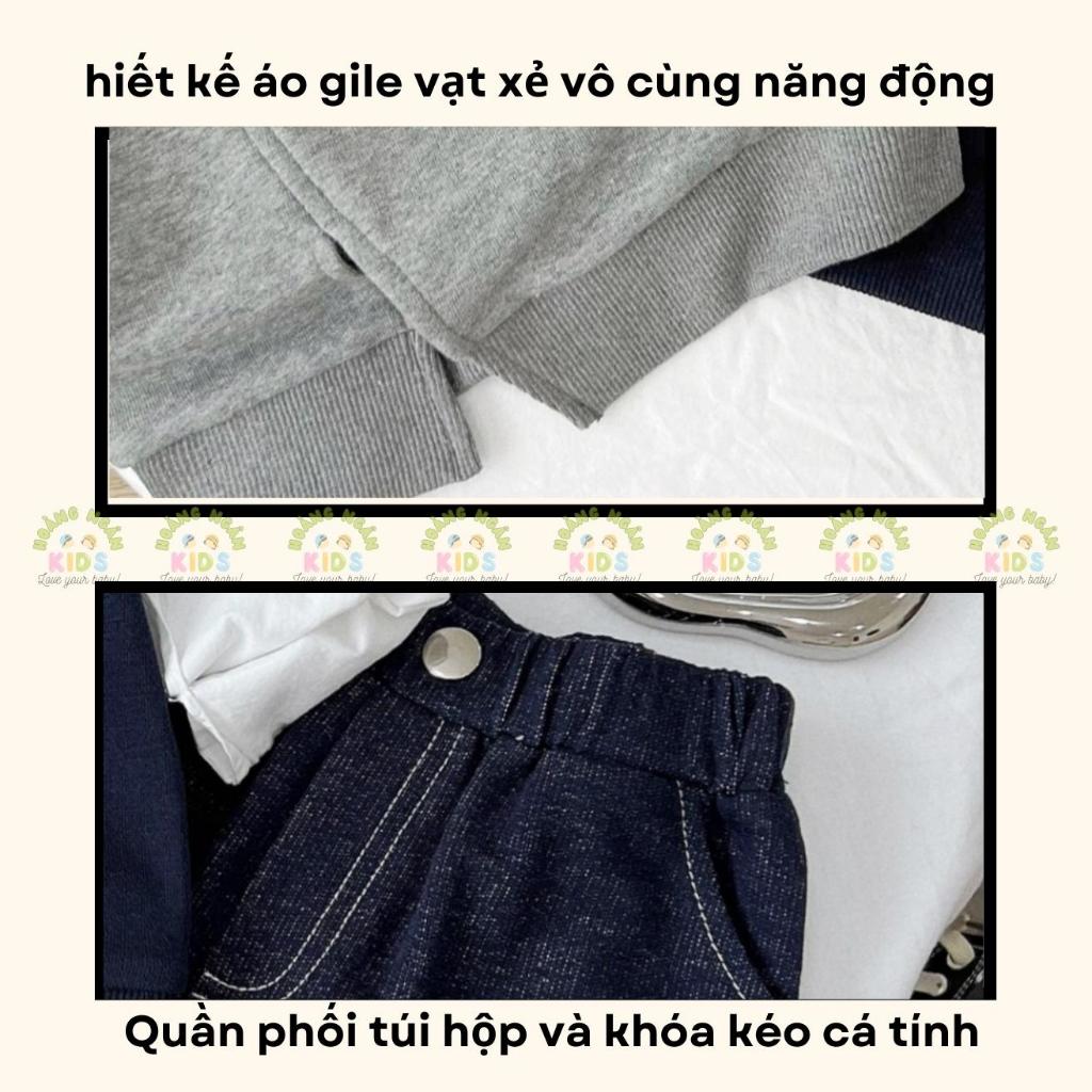 Áo gile nỉ da cá phối hộp cá tính, áo gi lê cá tính cho bé trai hàng đẹp Beemo