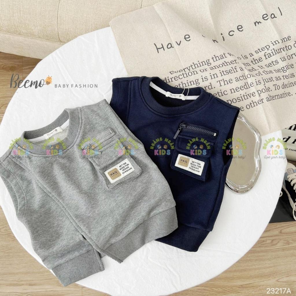 Áo gile nỉ da cá phối hộp cá tính, áo gi lê cá tính cho bé trai hàng đẹp Beemo