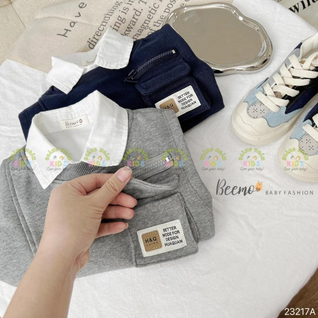 Áo gile nỉ da cá phối hộp cá tính, áo gi lê cá tính cho bé trai hàng đẹp Beemo