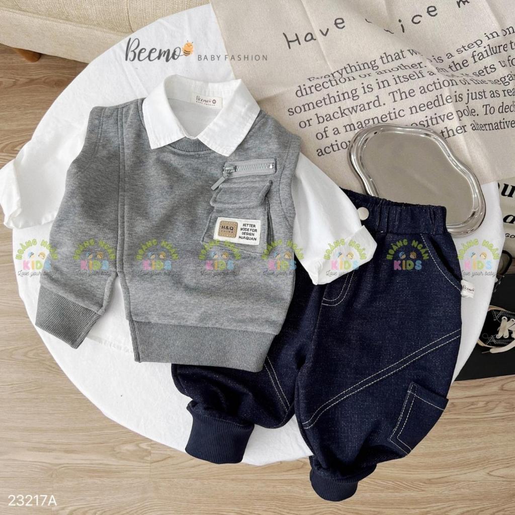 Áo gile nỉ da cá phối hộp cá tính, áo gi lê cá tính cho bé trai hàng đẹp Beemo