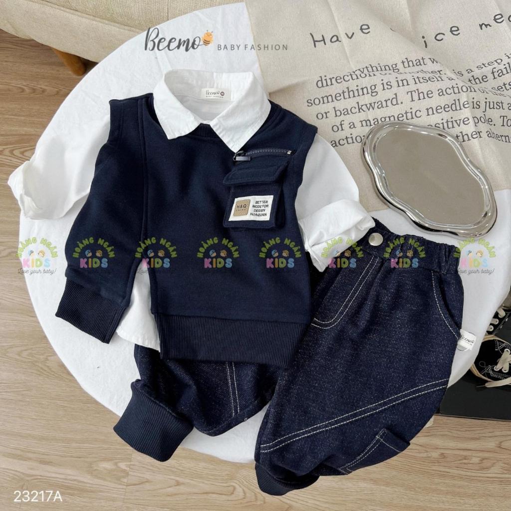 Áo gile nỉ da cá phối hộp cá tính, áo gi lê cá tính cho bé trai hàng đẹp Beemo