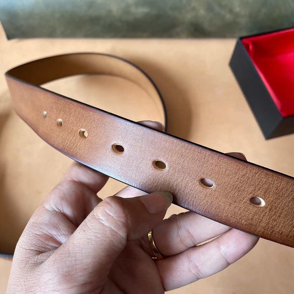 Thắt Lưng Nam Da Bò Vegtan Cao Cấp SV18 Bản Rộng 3.4CM Chất Da Bò Thuộc Thảo Mộc Khóa Kim Đồng Retro Bảo Hành 5 Nămăm