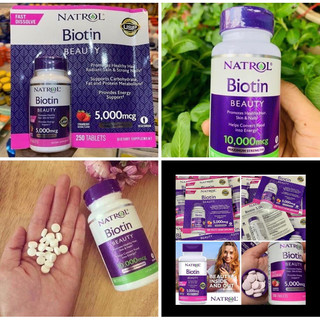 Viên ngậm mọc tóc biotin hỗ trợ da, móng, viên ngậm tóc biotin natrol mỹ 250v 200v