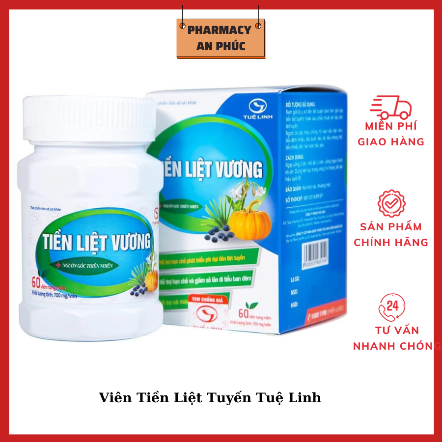 Tiền Liệt Vương Tuệ Linh Hộp 60 viên - Giúp Ngăn Ngừa Sự Phát Triển, Giảm Kích Thước U Xơ Tiền Liệt Tuyến Giảm Tiểu Đêm