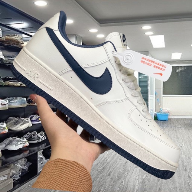Giày AF1 Low Cream Navy Giày Nikee AF1 Trắng Vệt Đế Xanh Than Navy  Nam Nữ Full Bill Box- Yabi _ Boutique
