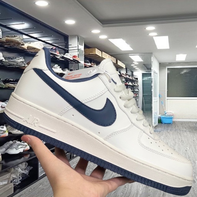Giày AF1 Low Cream Navy Giày Nikee AF1 Trắng Vệt Đế Xanh Than Navy  Nam Nữ Full Bill Box- Yabi _ Boutique