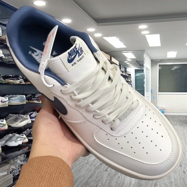 Giày AF1 Low Cream Navy Giày Nikee AF1 Trắng Vệt Đế Xanh Than Navy  Nam Nữ Full Bill Box- Yabi _ Boutique