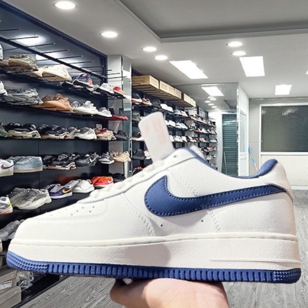 Giày AF1 Low Cream Navy Giày Nikee AF1 Trắng Vệt Đế Xanh Than Navy  Nam Nữ Full Bill Box- Yabi _ Boutique