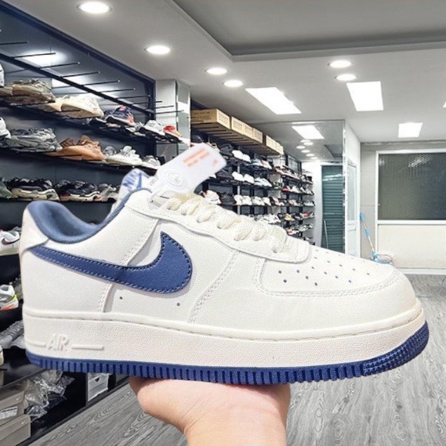 Giày AF1 Low Cream Navy Giày Nikee AF1 Trắng Vệt Đế Xanh Than Navy  Nam Nữ Full Bill Box- Yabi _ Boutique