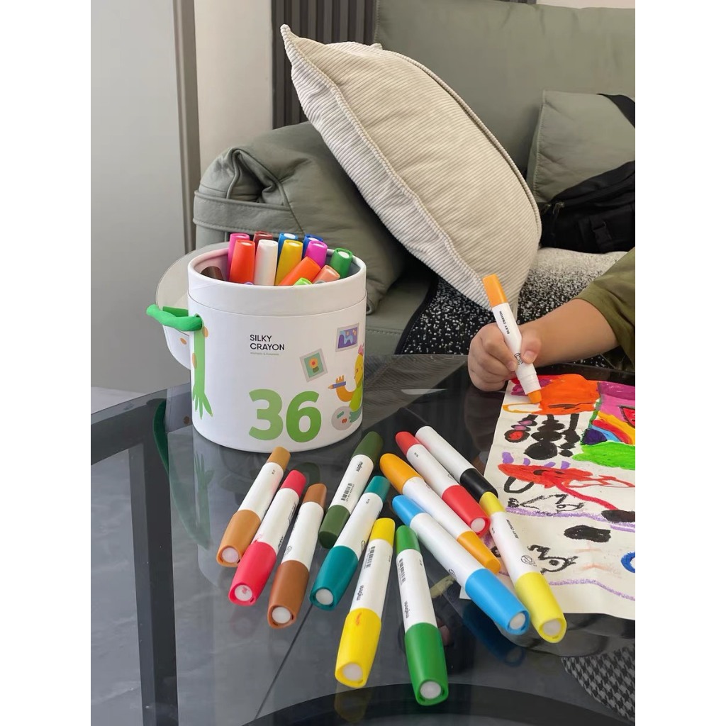 Bút màu sáp hữu  cơ Mideer Silky Crayon kèm quai xách cho bé 12-24-36 màu