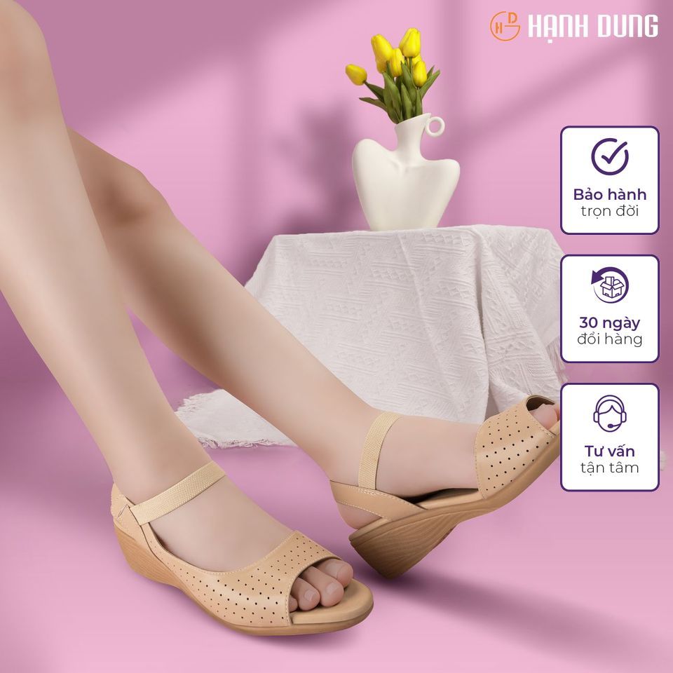 Giày Sandal Xuồng Hạnh Dung HD2935AY ( Màu Kem - Đen - Bò )