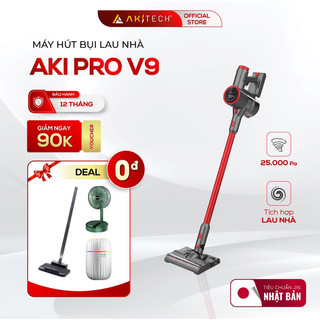 Máy hút bụi lau nhà cầm tay không dây AKI PRO V9 hút lông thú cưng, màn hình LED cảm ứng, lực hút 25000Pa