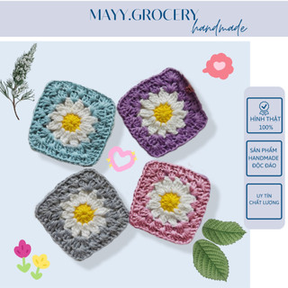 Đế lót cốc, miếng lót ly thấm nước hình hoa cúc họa mi handmade từ vải len dễ thương