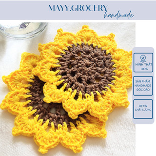 Đế lót cốc, miếng lót ly thấm nước hoa hướng dương handmade từ vải len cực xinh xắn