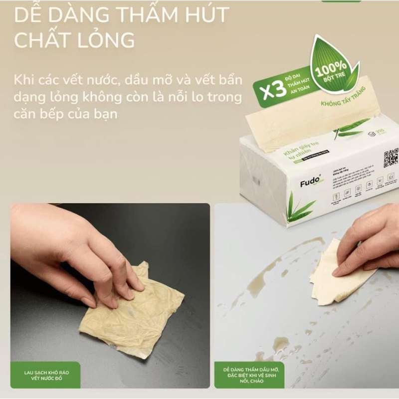 Khăn giấy khô Fudo hữu cơ an toàn cho da lẻ 4 gói