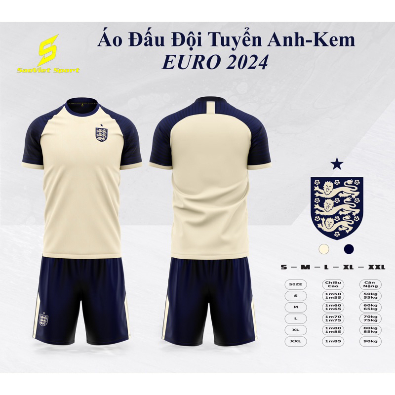 Bộ quần áo đá bóng đội tuyển Anh kem Euro 2024 chất thun lạnh mạt mát