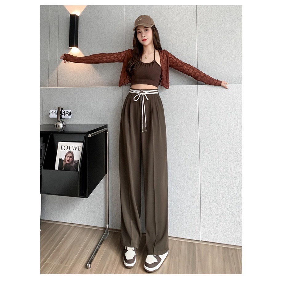 Quần ống rộng nữ, quần dài lưng cao chun sau có dây rút thoải mái điều chỉnh cá tính năng động | BigBuy360 - bigbuy360.vn