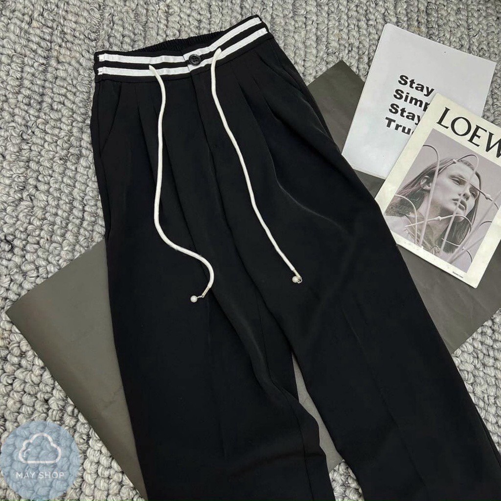 Quần ống rộng nữ, quần dài lưng cao chun sau có dây rút thoải mái điều chỉnh cá tính năng động | BigBuy360 - bigbuy360.vn