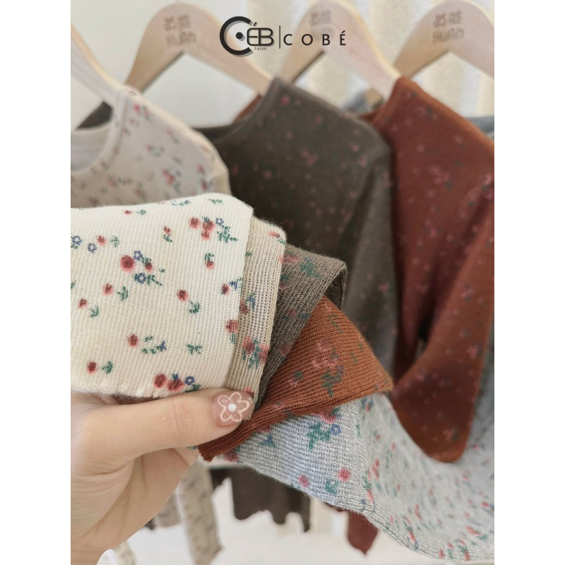 ÁO LEN TĂM IN HOA TAY DÀI 5 màu | COBÉ VINTAGE